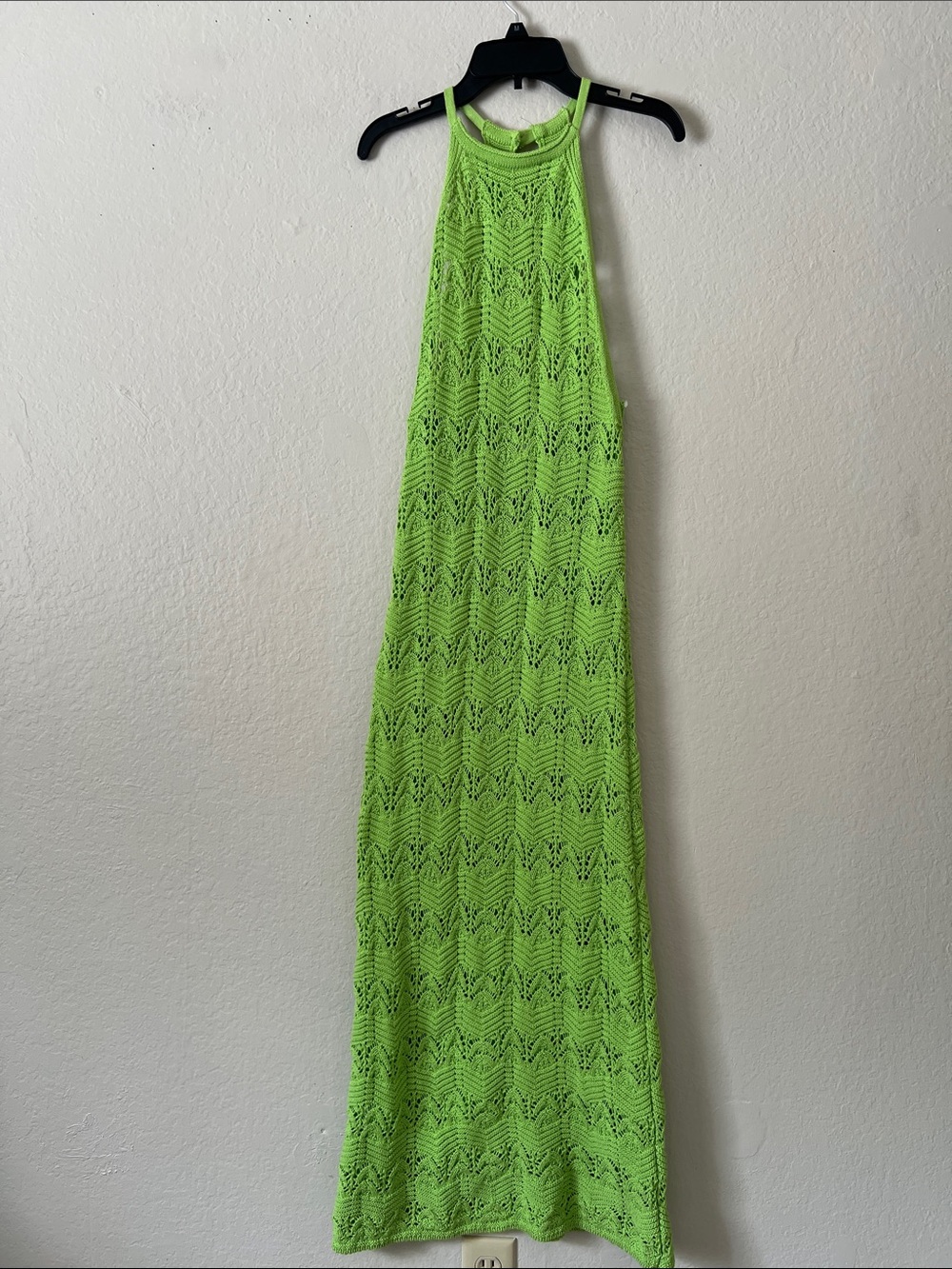 Like New! HOUSE OF HARLOW Neon Lime Crochet Halter Maxi Dress XS